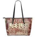Jesus Religious Words Print Leather Tote Bag With Zipper