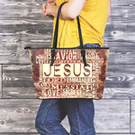 Jesus Religious Words Print Leather Tote Bag