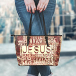 Jesus Religious Words Print Leather Tote Bag