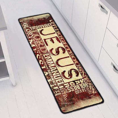 Jesus Religious Words Print Long Kitchen Mat