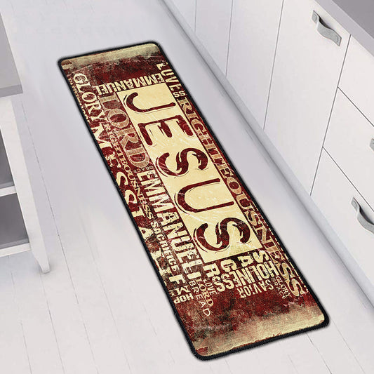 Jesus Religious Words Print Long Kitchen Mat