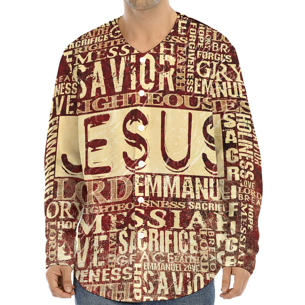 Jesus Religious Words Print Long Sleeve Baseball Jersey