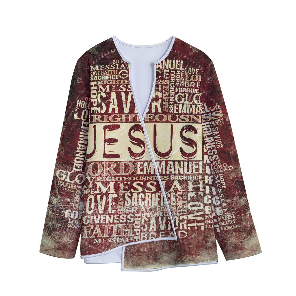 Jesus Religious Words Print Long Sleeve Short Coat