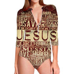 Jesus Religious Words Print Long Sleeve Swimsuit