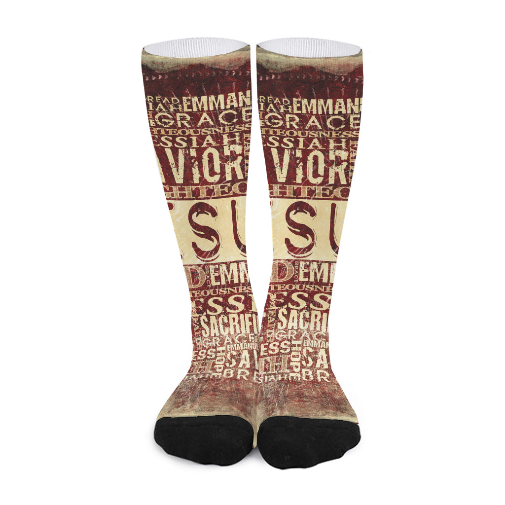 Jesus Religious Words Print Long Socks