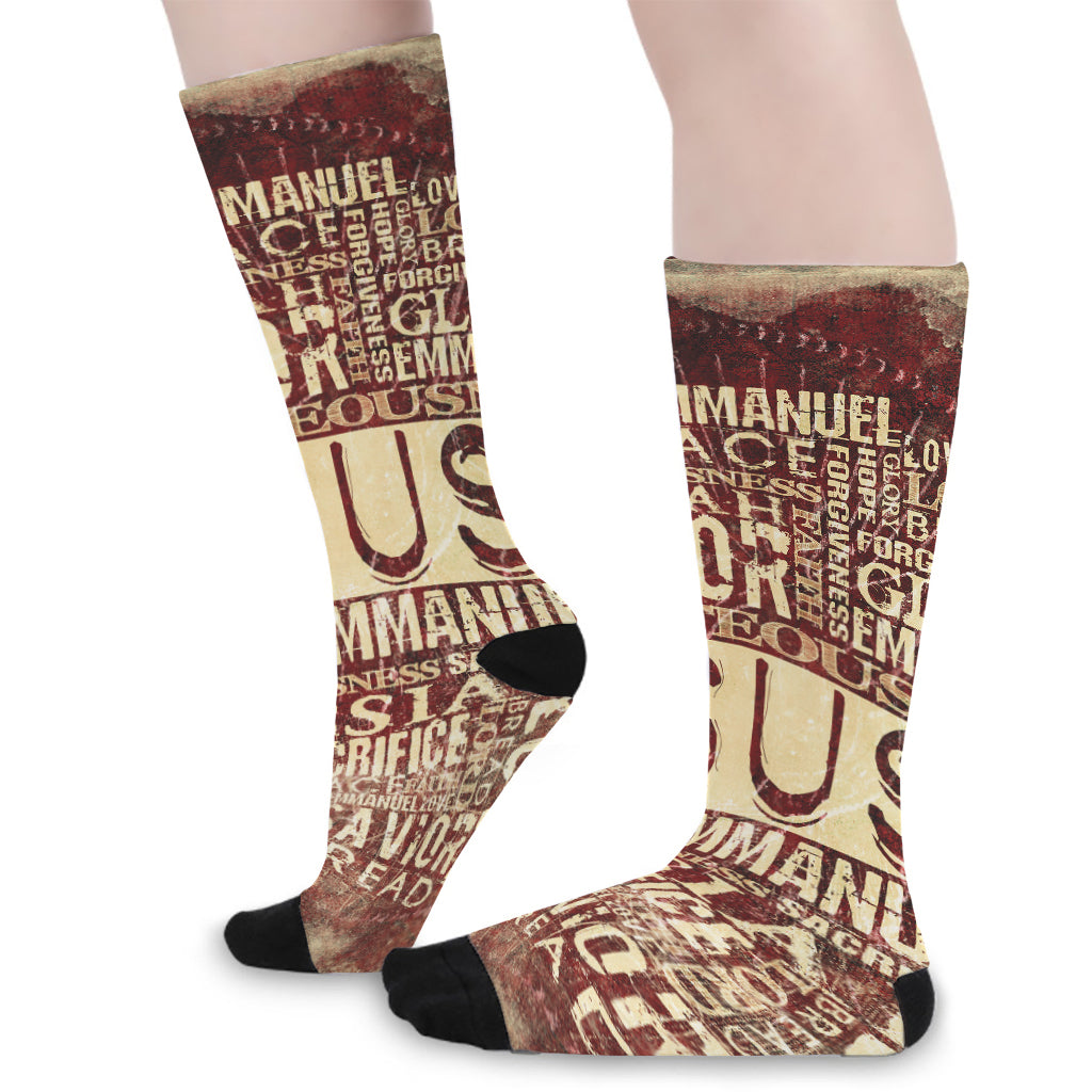 Jesus Religious Words Print Long Socks