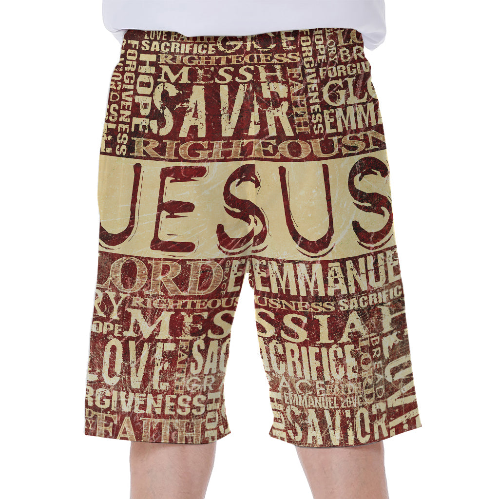 Jesus Religious Words Print Men's Beach Shorts