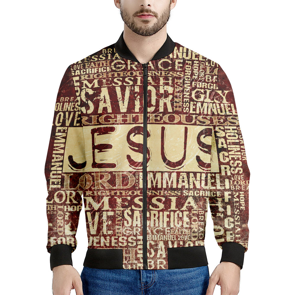 Jesus Religious Words Print Men's Bomber Jacket