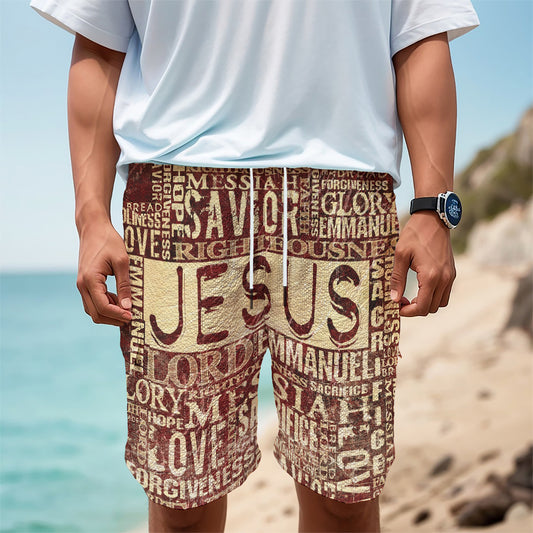 Jesus Religious Words Print Men's Cargo Shorts