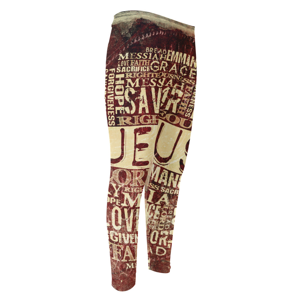 Jesus Religious Words Print Men's Compression Pants