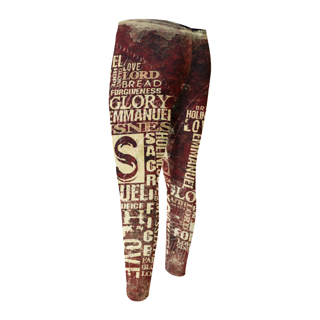 Jesus Religious Words Print Men's Compression Pants