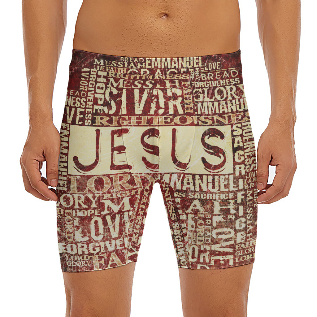 Jesus Religious Words Print Men's Long Boxer Briefs
