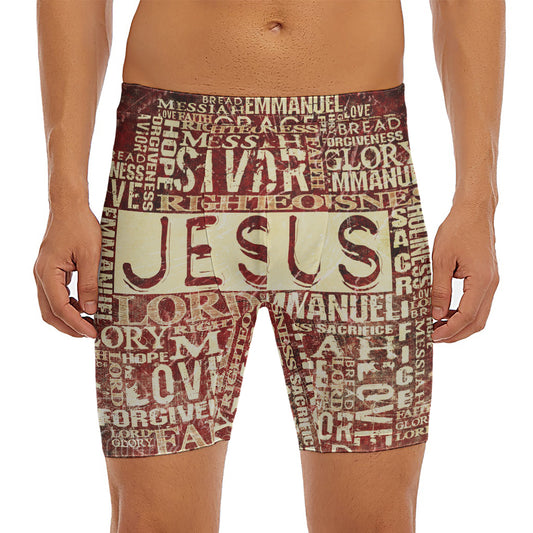 Jesus Religious Words Print Men's Long Boxer Briefs