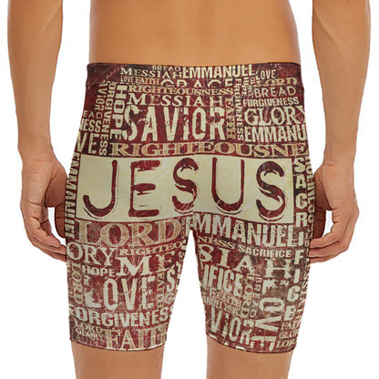 Jesus Religious Words Print Men's Long Boxer Briefs