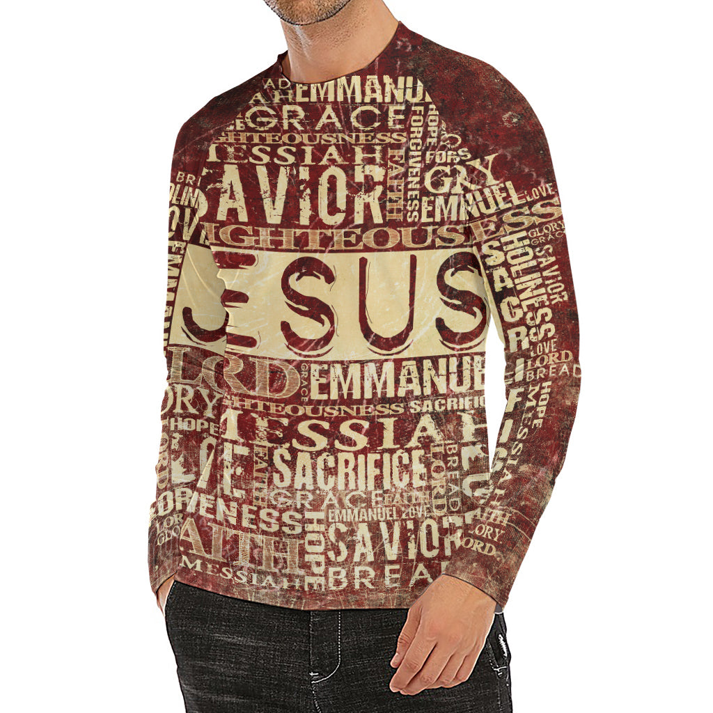 Jesus Religious Words Print Men's Long Sleeve Rash Guard