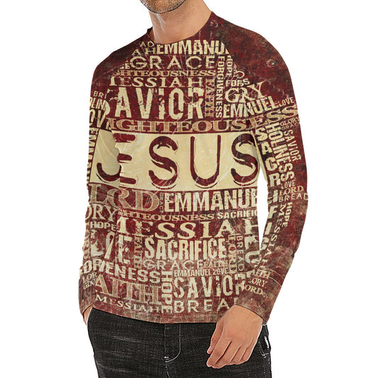 Jesus Religious Words Print Men's Long Sleeve Rash Guard