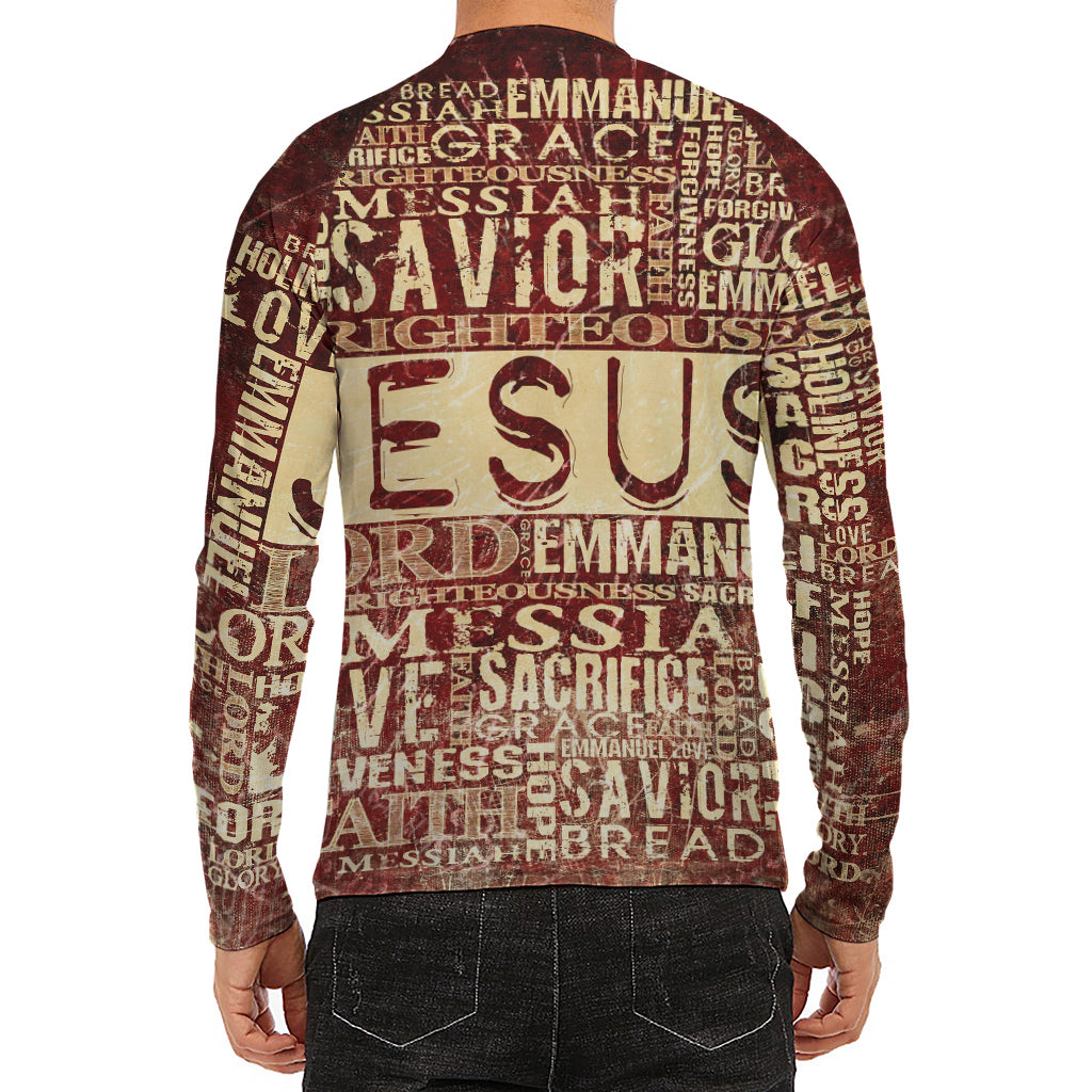 Jesus Religious Words Print Men's Long Sleeve Rash Guard