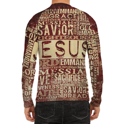 Jesus Religious Words Print Men's Long Sleeve Rash Guard