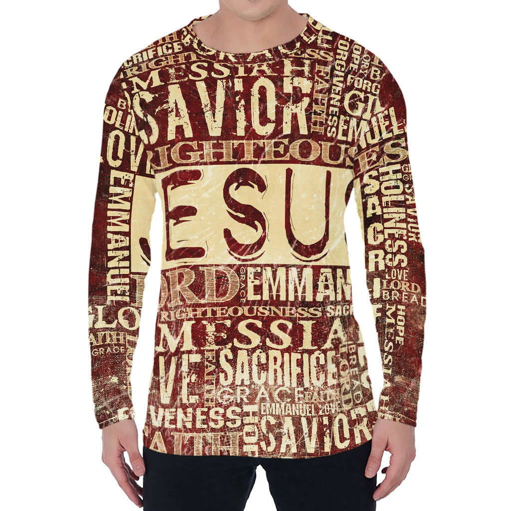 Jesus Religious Words Print Men's Long Sleeve T-Shirt