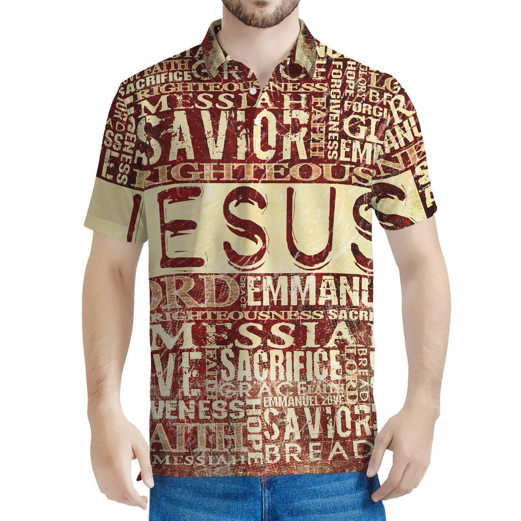 Jesus Religious Words Print Men's Polo Shirt