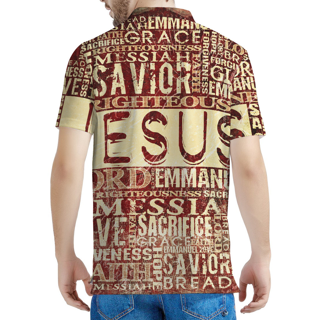 Jesus Religious Words Print Men's Polo Shirt