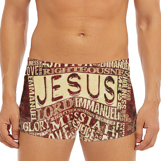Jesus Religious Words Print Men's Short Boxer Briefs