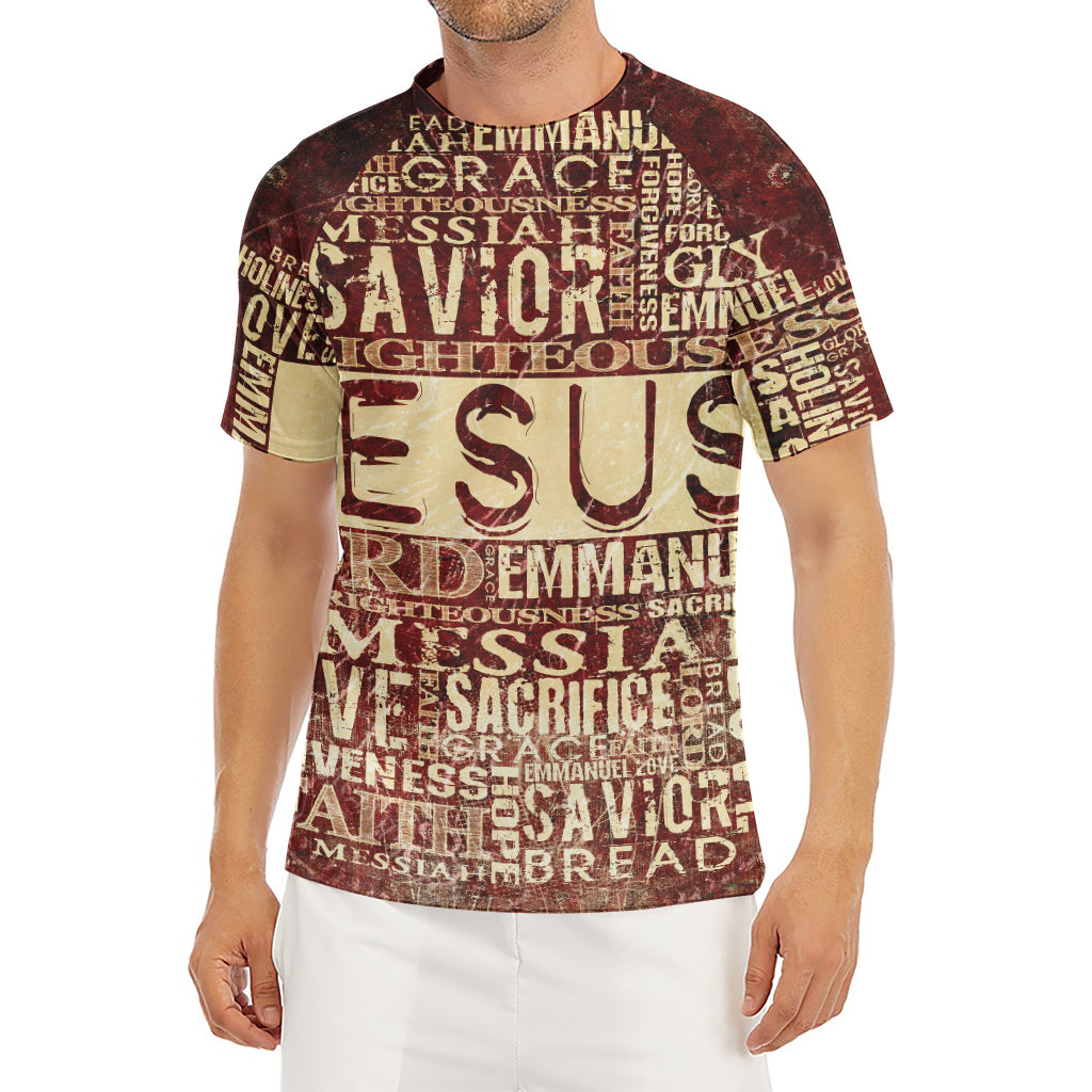 Jesus Religious Words Print Men's Short Sleeve Rash Guard