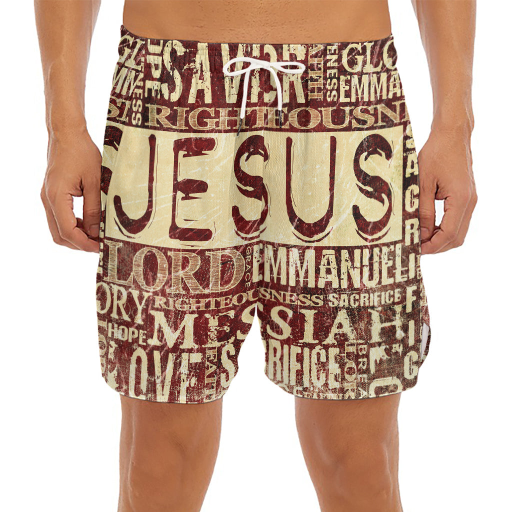 Jesus Religious Words Print Men's Split Running Shorts
