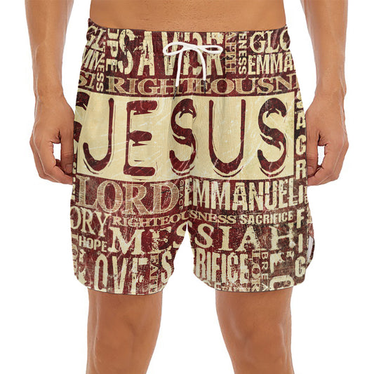 Jesus Religious Words Print Men's Split Running Shorts