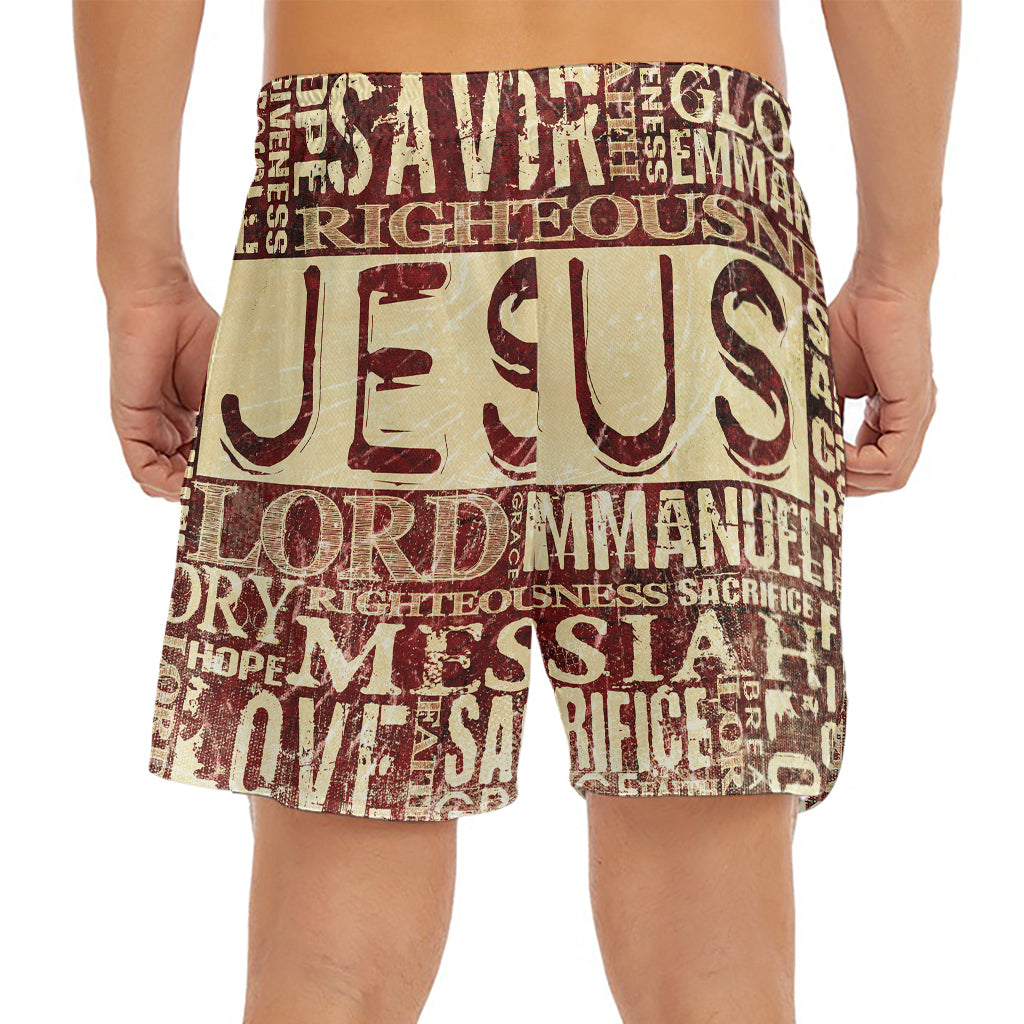 Jesus Religious Words Print Men's Split Running Shorts