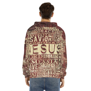 Jesus Religious Words Print Men's Velvet Pullover Hoodie