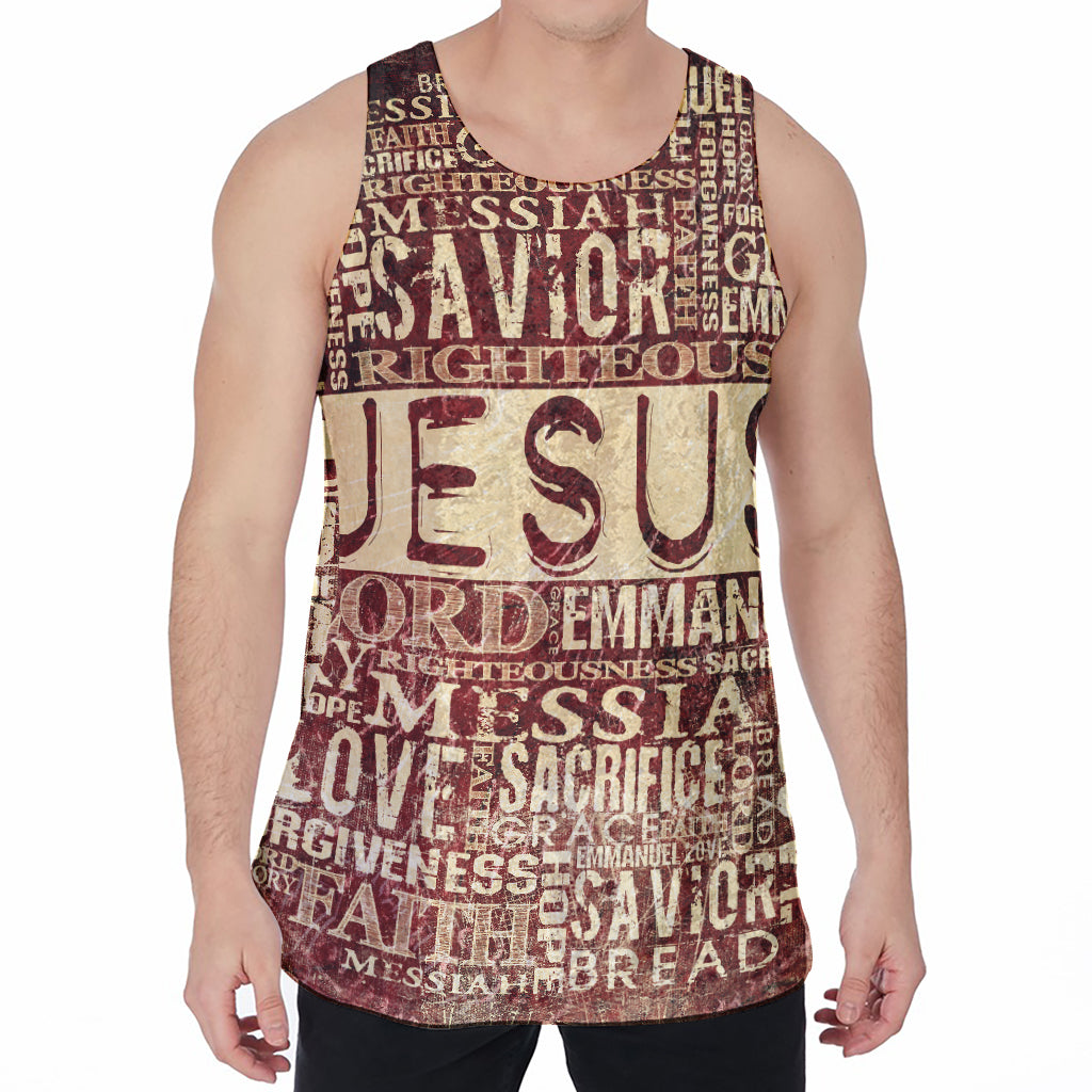 Jesus Religious Words Print Men's Velvet Tank Top