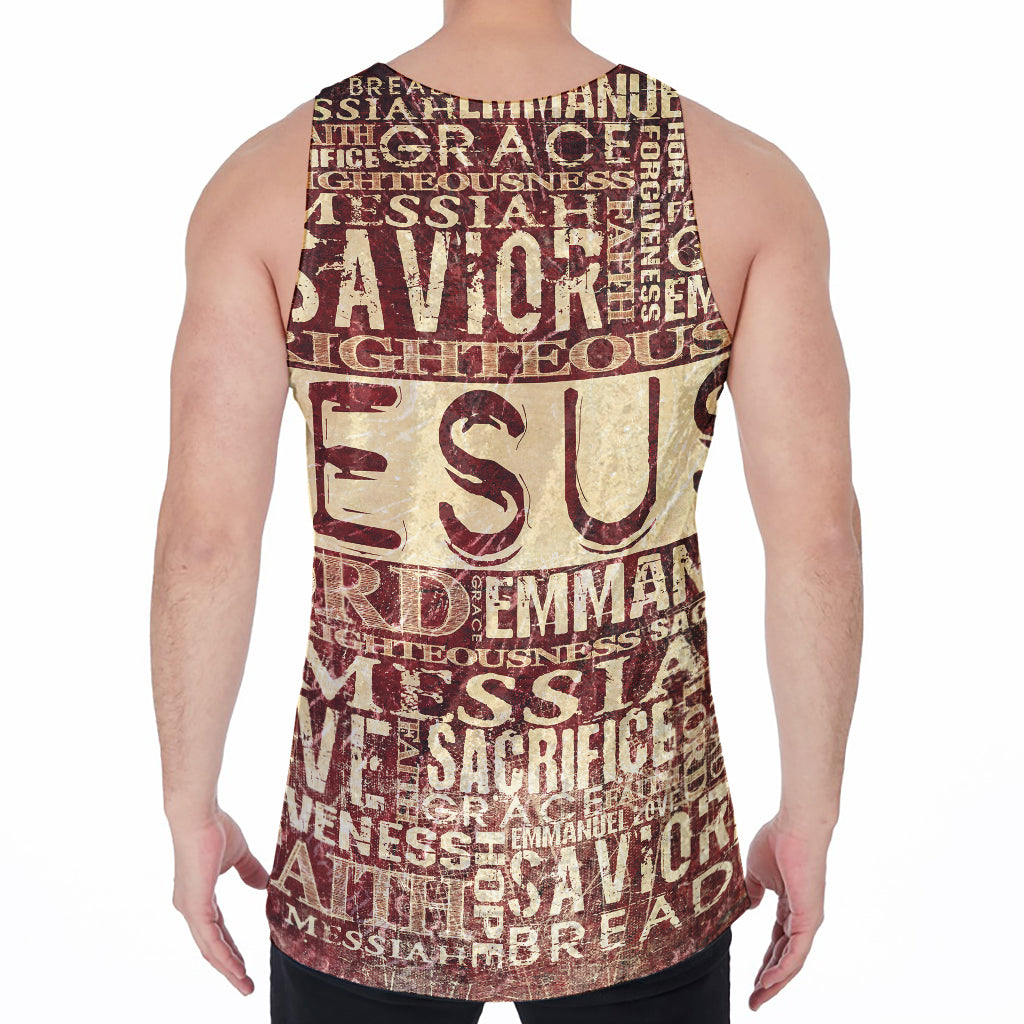 Jesus Religious Words Print Men's Velvet Tank Top