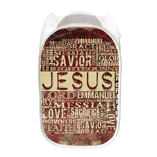 Jesus Religious Words Print Mesh Laundry Hamper