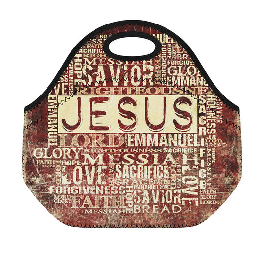 Jesus Religious Words Print Neoprene Lunch Bag