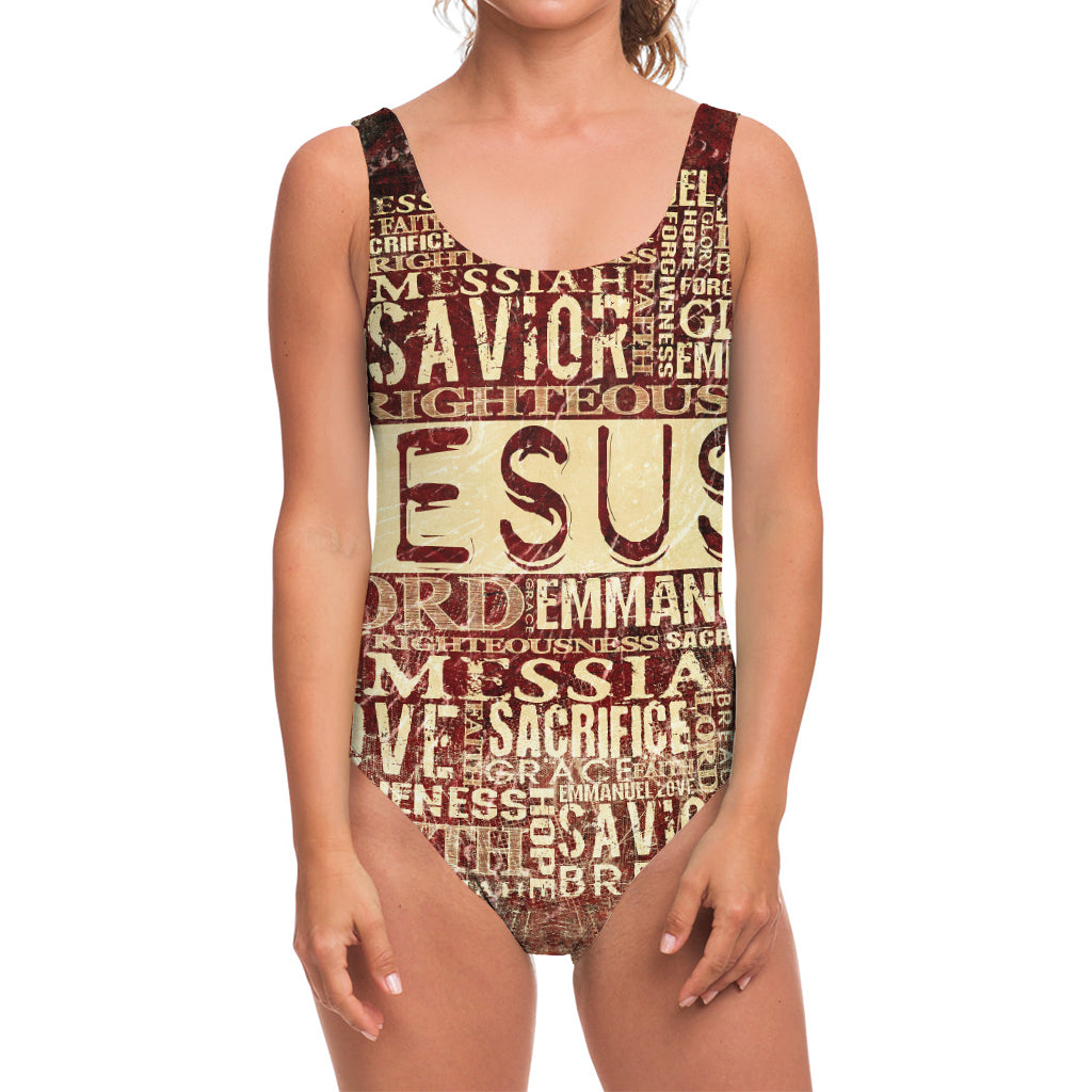 Jesus Religious Words Print One Piece Swimsuit