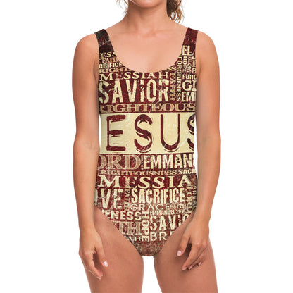 Jesus Religious Words Print One Piece Swimsuit
