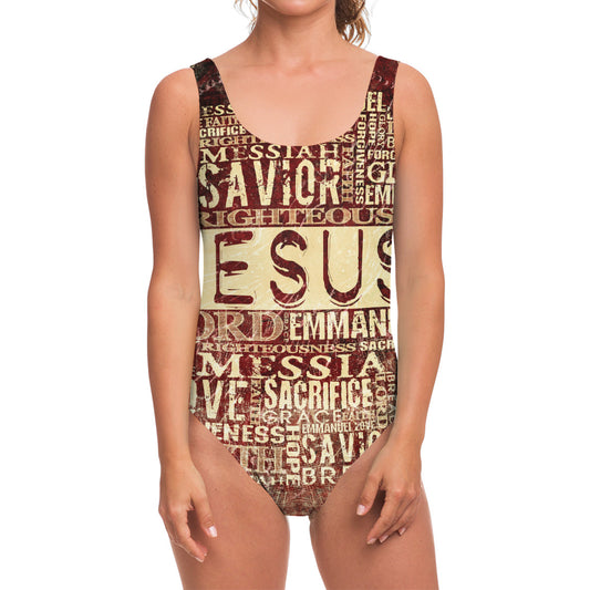 Jesus Religious Words Print One Piece Swimsuit