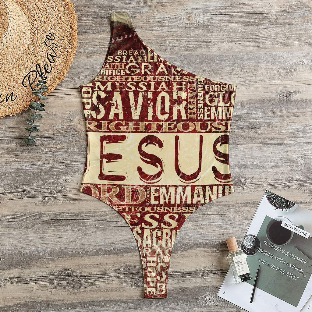 Jesus Religious Words Print One Shoulder Bodysuit