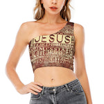 Jesus Religious Words Print One Shoulder Crop Top