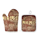 Jesus Religious Words Print Oven Mitt And Pot Holder Set