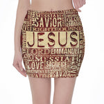 Jesus Religious Words Print Pencil Mini Skirt