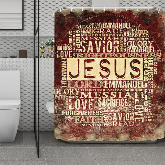 Jesus Religious Words Print Polyester Shower Curtain
