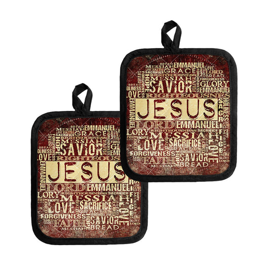 Jesus Religious Words Print Pot Holders