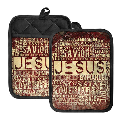 Jesus Religious Words Print Pot Holders With Pocket