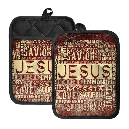 Jesus Religious Words Print Pot Holders With Pocket