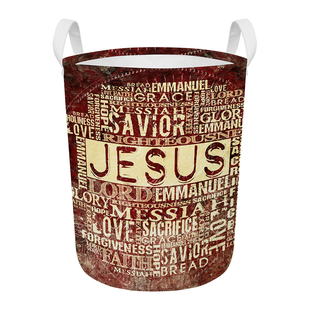 Jesus Religious Words Print Round Laundry Basket