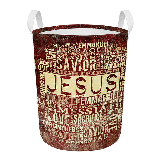 Jesus Religious Words Print Round Laundry Basket