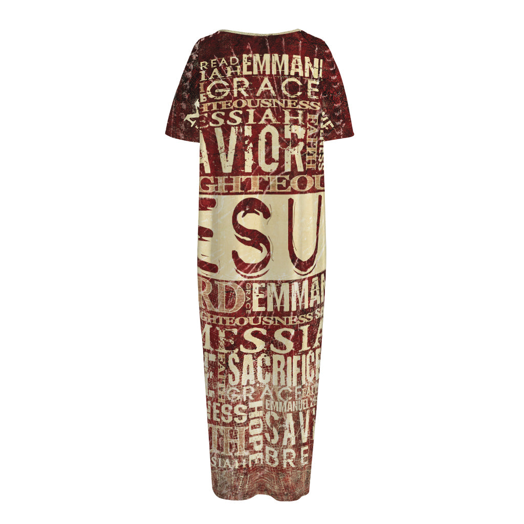 Jesus Religious Words Print Short Sleeve Long Nightdress