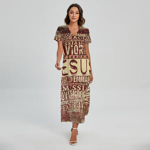 Jesus Religious Words Print Short Sleeve Maxi Dress